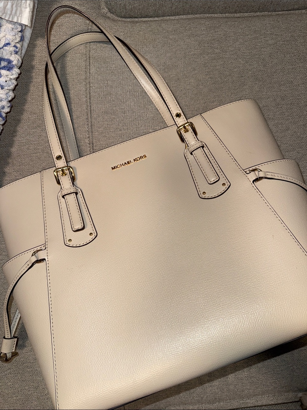 Michael Kors Beige Leather Tote with Gold Hardware